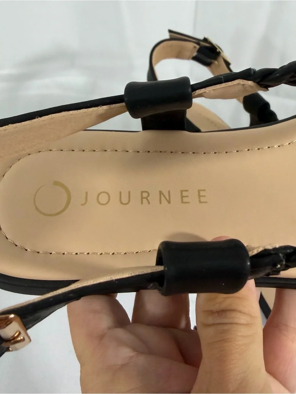 NWT Journee Collection Size 9 Black Braided T-Strap Sandals